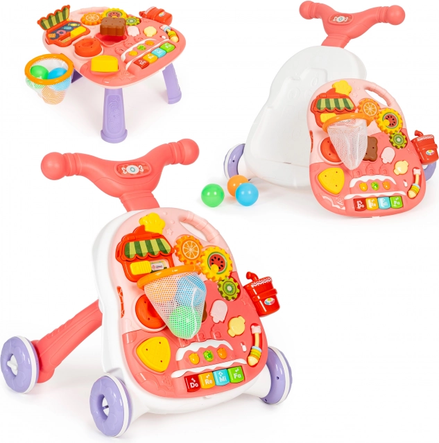 Interaktivní chodítko 2v1 a vzdělávací stolek se zvuky – červené