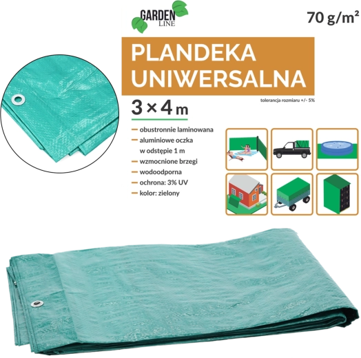 Zelená plachta 3 × 4 m, 70 g/m², UV 3 %