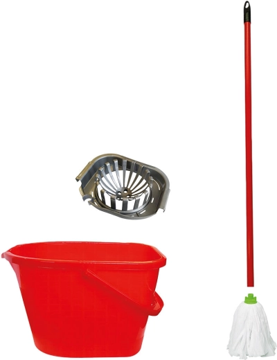 Úklidový mop set s oválným vědrem 13 l a ždímačem, bavlněné pásky 140 g