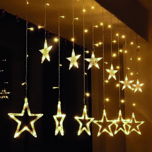 Solight LED vánoční závěs s hvězdami 1,8 m, 77 LED, teplá bílá, IP20, baterie/USB