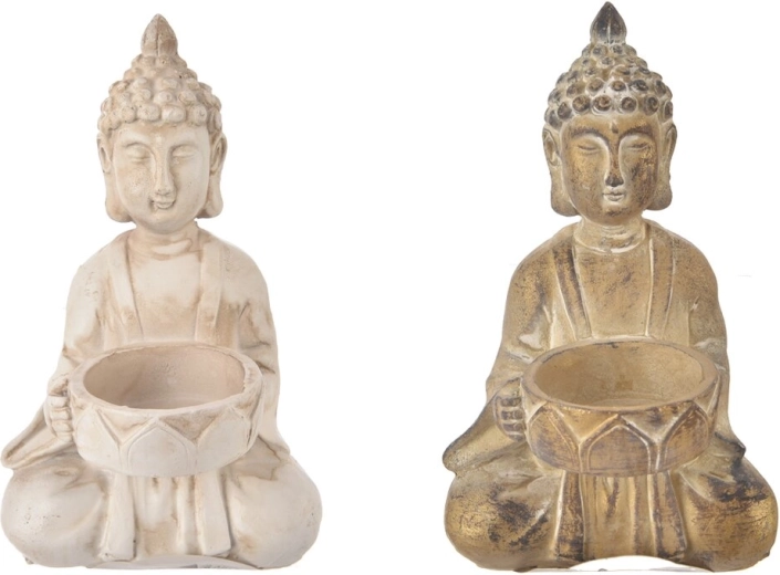 Svícen Budha z polyresinu 9 × 9 × 14 cm (2 varianty)