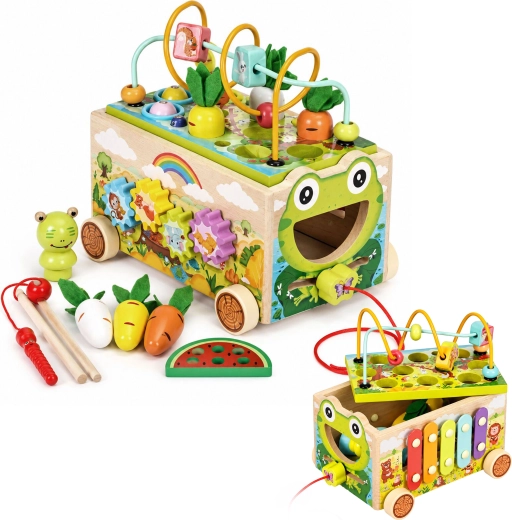Dřevěná multifunkční aktivní kostka s chodítkem žabka ECOTOYS