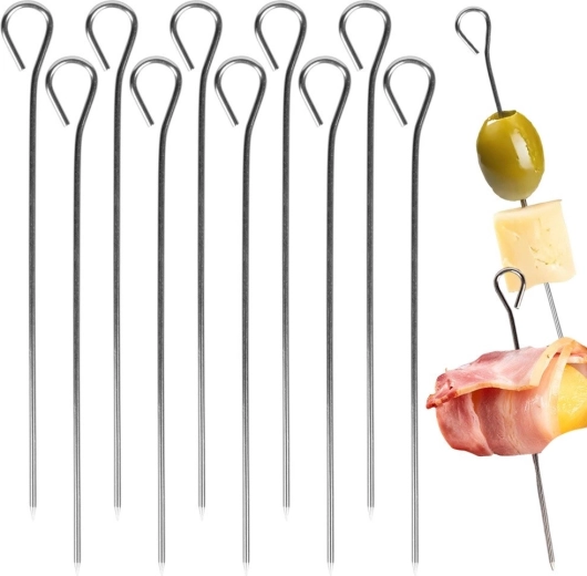 Nerezové kuchyňské špízy s očkem 10 cm, 10 ks