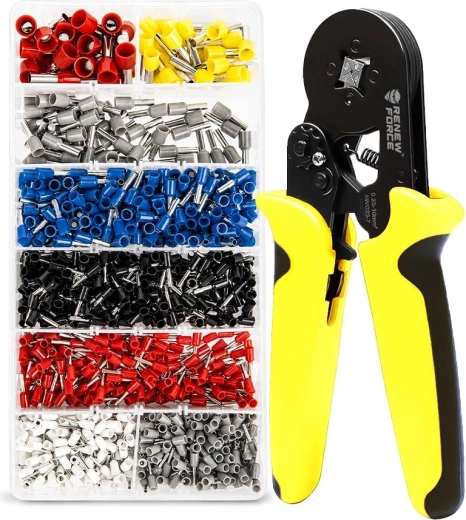 Zaciskovací kleště na dutinky Renew Force 0,25–10 mm² se sadou 1800 dutinek v organizéru