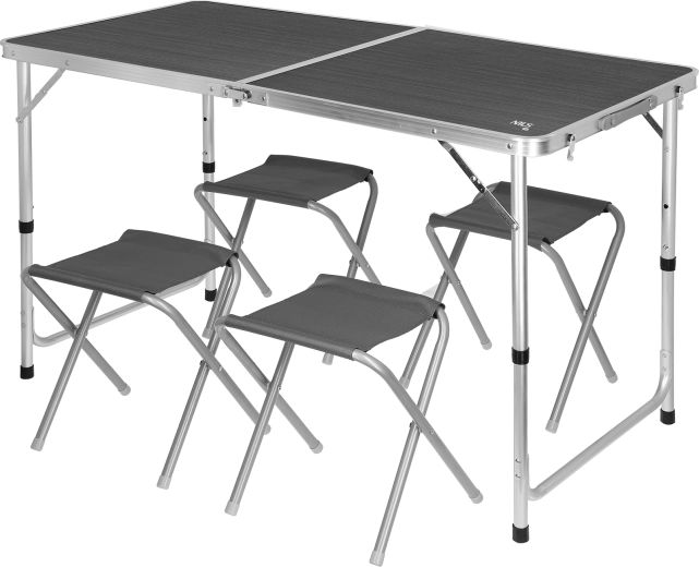Sada skládacího kempingového stolu a 4 židliček NILS Camp tmavě šedá