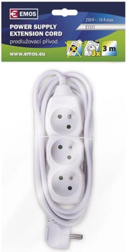 Prodlužovací kabel se 3 zásuvkami, 3 m, bílý