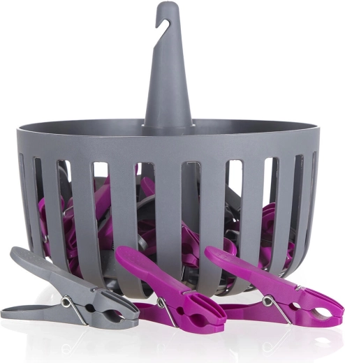 Závěsný košík s kolíčky na prádlo BRILANZ, 30 ks, mix barev