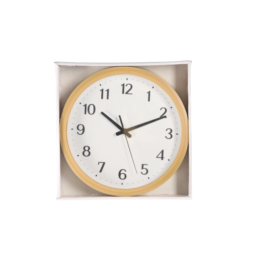 Nástěnné kulaté hodiny 28 cm bílé s hnědým rámem