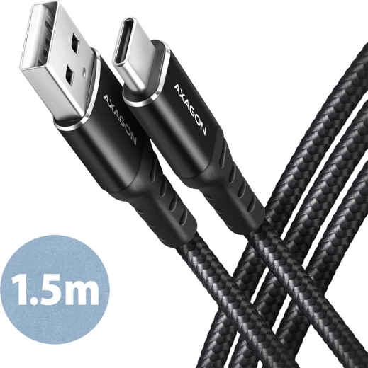 Kabel USB-C - USB-A Axagon 1.5m, hliník, nylonový oplet