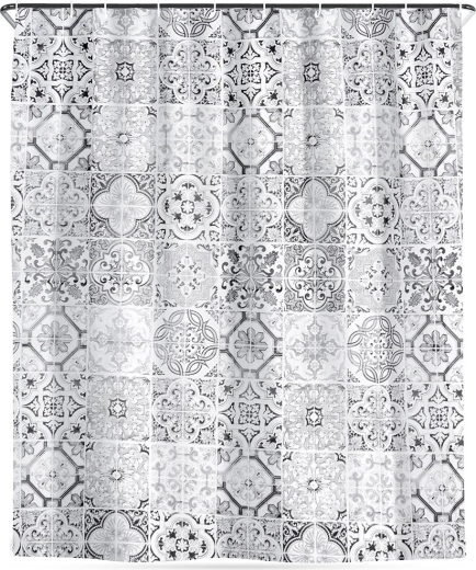 Sprchový závěs s háčky, voděodolný, dlaždicový vzor 180 × 180 cm