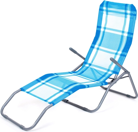Skládací plážové lehátko s kovovou konstrukcí, modrá kostka, nosnost 100 kg
