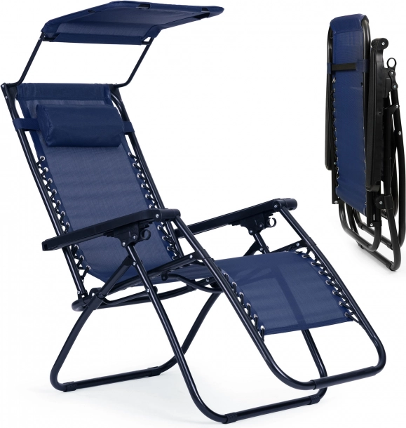 Zahradní plážové lehátko s polohováním a stříškou, modré