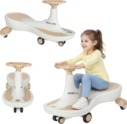 Dětské gravitační odrážedlo Swing Fix S4 s LED koly a hudbou, béžovo-bílé