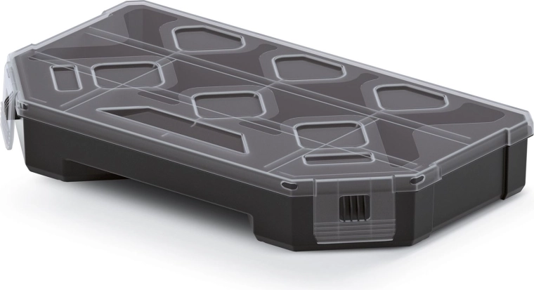 Organizér s přepážkami 243 × 142 × 40 mm, černý s průhledným víkem