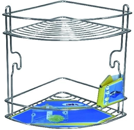 Rohová dvoupatrová polička STICK, chrom, 20 × 20 × 26 cm