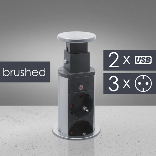 Výsuvná stolní zásuvková lišta se 3 zásuvkami a USB