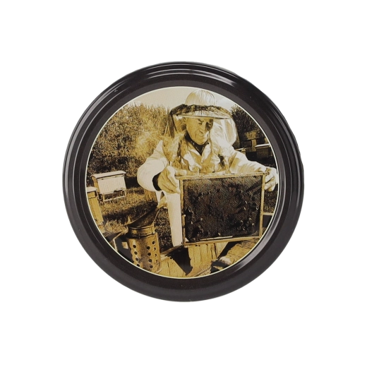 Víčka twist-off 82 mm se 6 záchyty – motiv včelař s rámkem