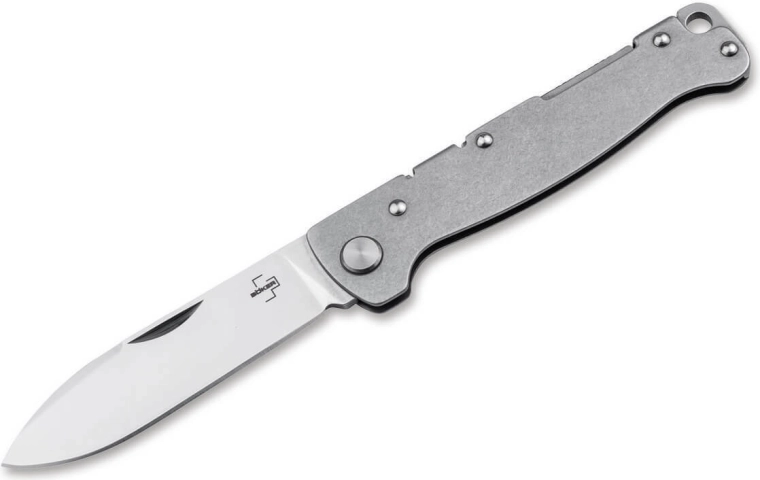 Böker Plus Atlas Drop Point kapesní nůž 7,1 cm, satén, ocel Stonewash