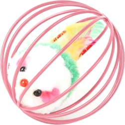 Kočičí hračka myš v kleci – rolovací míček s pírky