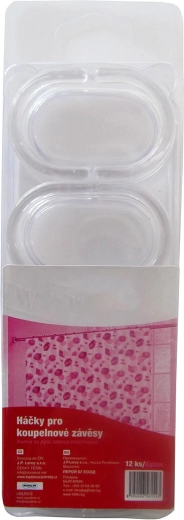 Háčky na koupelnový sprchový závěs – transparentní plast, 12 ks