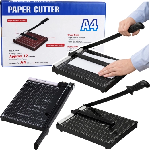 Kancelářská gilotina na papír A4, kovová, černá