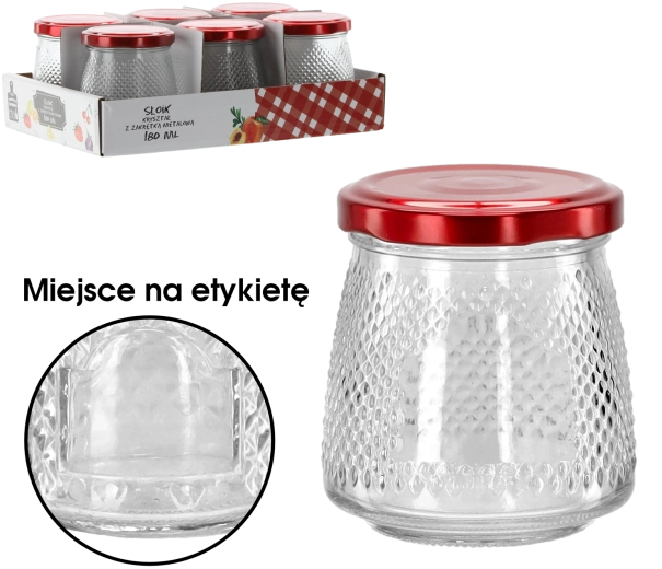 Skleněná dóza 180 ml s červeným kovovým víčkem