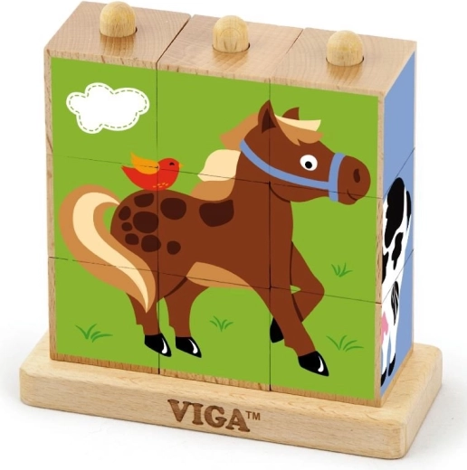 VIGA nasouvací kostky – domácí zvířátka (9 kostek)