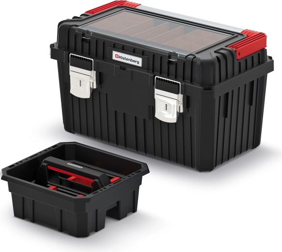 Kufr na nářadí Heavy s kovovým držadlem a zámky, 585 × 360 × 337 mm, černý