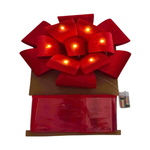 Vánoční dekorativní kokarda na dveře s LED osvětlením 40 × 40 cm červená