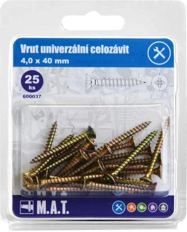 Univerzální vruty celozávit 4 × 40 mm, zinkované, 25 ks