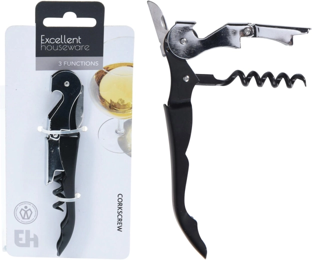 Číšnický otvírák 3v1 kovový černý