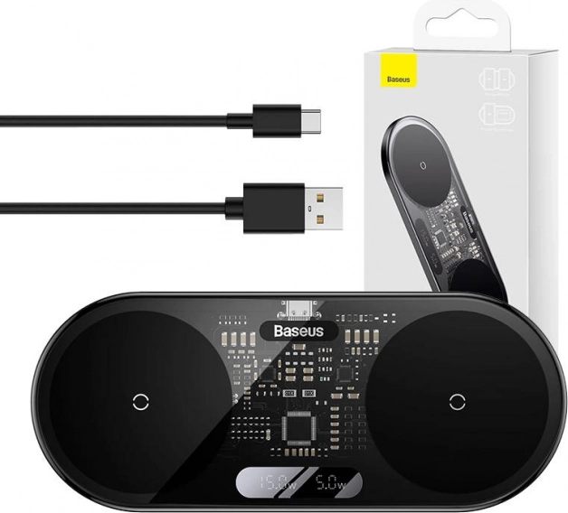 Bezdrátová nabíječka Baseus s digitálním LED displejem, 20W