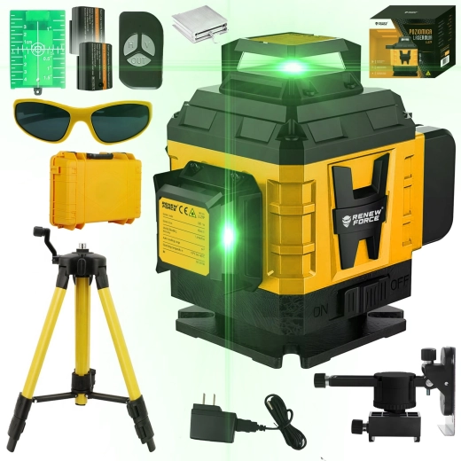 Křížový laser 4D 16 linií 360° se stativem 118 cm Renew Force