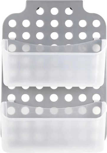 Závěsná dvoupatrová koupelnová polička Toro 35,5 × 25,5 cm, šedá