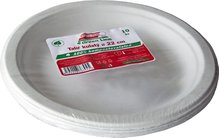 Mělké talíře z cukrové třtiny 22 cm, 10 ks