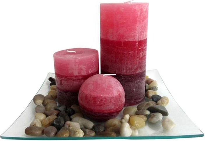 Dárková sada svíček na skleněném podnose Provence – skořice