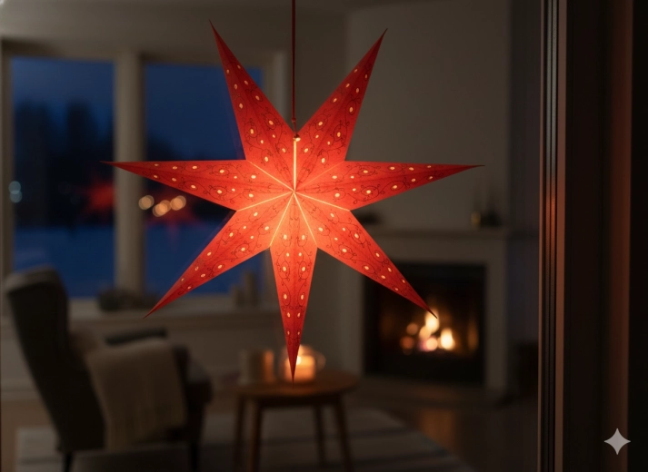 Papírová vánoční hvězda 60 cm červená se zlatou výšivkou