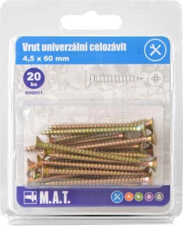 Univerzální vrut celozávit 4,5 × 60 mm, zinkovaný, 20 ks