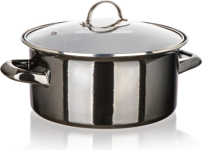 Smaltovaný hrnec se skleněnou poklicí 22 cm, 3,7 l Metallic Black