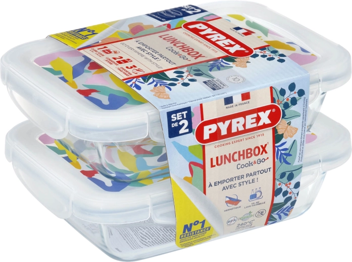 Sada obdélníkových skleněných dóz PYREX 2 × 0,8 l
