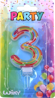 Párty svíčka číslo 3 s proužky