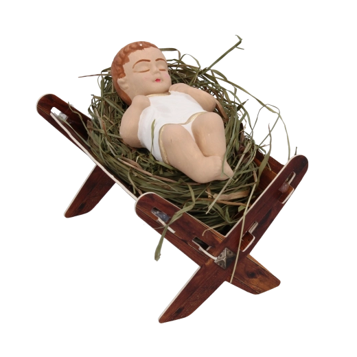 Figurka do betléma – Ježíšek (dítě v jesličkách na seně), velká barevná - 1 kus
