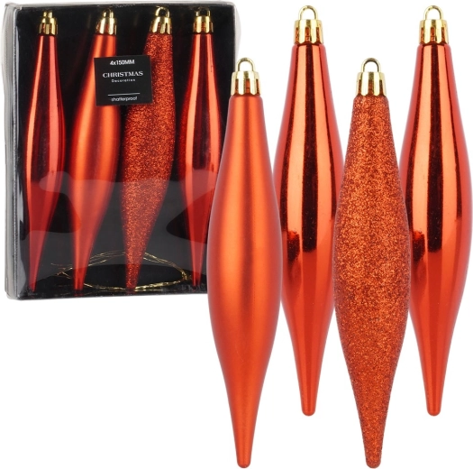 Nerozbitné vánoční ozdoby červené rampouchy 15 cm, 4 ks