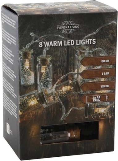 Světelný řetěz s časovačem, 8 LED lahvičky se stromkem, 100 cm