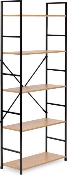 Široká moderní loftová dřevěná knihovna se 5 policemi ModernHome