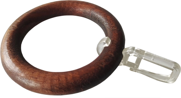 Dřevěné kroužky na záclonové tyče s háčkem, ořech (10 ks)