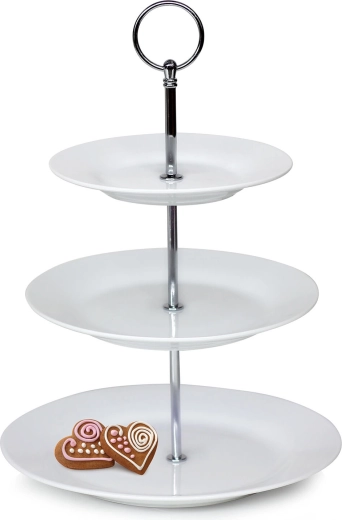 Třípatrový kulatý porcelánový podnos Sofia, bílý