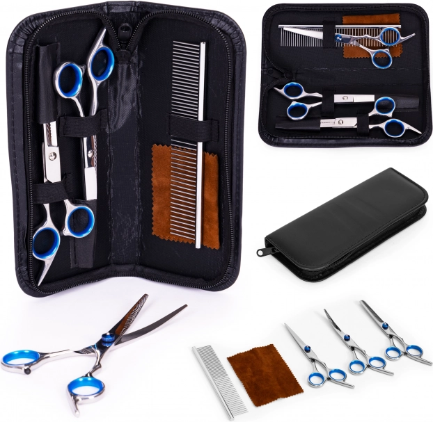 Kadeřnická sada pro psy a kočky PETSI – nůžky, hřeben a pouzdro