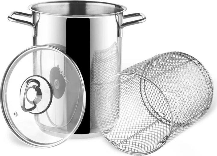 Nerezový hrnec na chřest a těstoviny s košem a skleněnou poklicí ANETT 16 cm, 4,2 l
