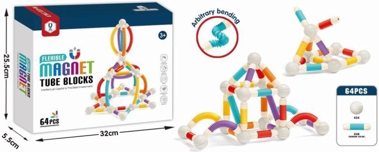 Pohyblivé magnetické stavebnice, 64 dílů